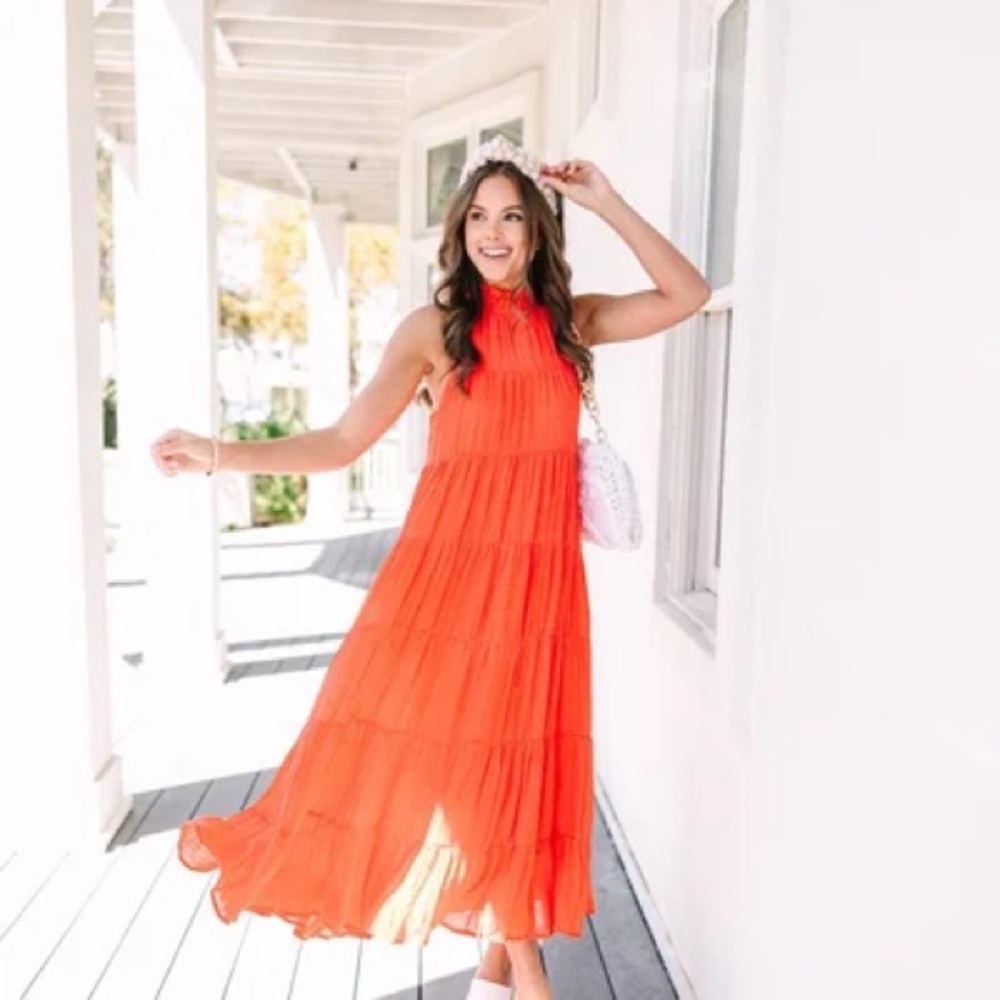 Entro Vibrant Orange Halter Maxi Dress
